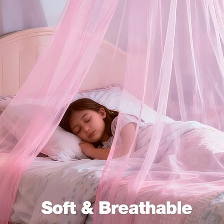 LionLively Pink Bed Canopy for Girls,Kids Princess Round Dome Bed Curtain, Dreamy Mosquito Netting for Girls, Bedroom Accessories, Ceiling Tent LionLively