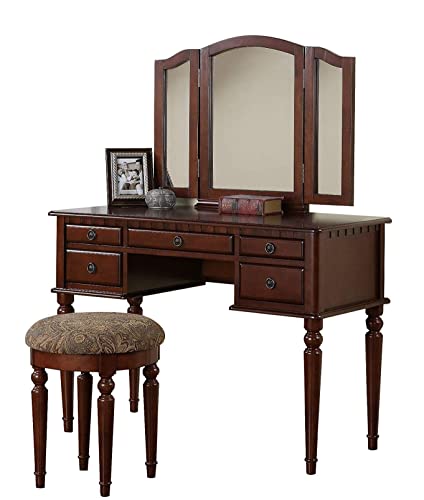 Bobkona F4071 St. Croix Collection Vanity Set with Stool, Cherry - WoodArtSupply