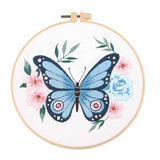YEESAM ART Embroidery Kit with Blue Butterfly and Beautiful Flowers Patterns, Full Set DIY Embroidery Cross Stitch Kits for Adults Beginners Needlework Sewing (Butterfly)