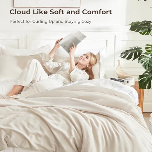 Litanika Full Size Comforter Sets Beige, 3 Pieces Lightweight Bedding Comforter Sets, Down Alternative Comforter Fluffy Bed Set Gift Choice Litanika