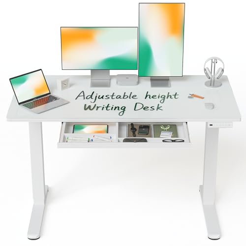 FEZIBO 48x24 inchs Electric Standing Desk - One-Piece Glass Top, Height Adjustable Workstation with 4 Memory Presets, Ergonomic Sit-to-Stand Table for Home Office & Gaming FEZIBO