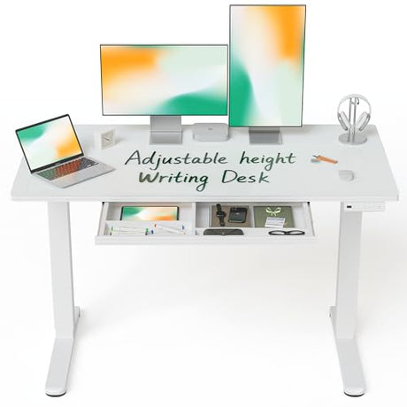 FEZIBO 48x24 inchs Electric Standing Desk - One-Piece Glass Top, Height Adjustable Workstation with 4 Memory Presets, Ergonomic Sit-to-Stand Table for Home Office & Gaming FEZIBO