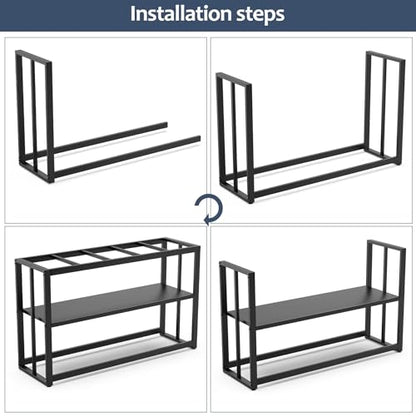 Fizgot Black Fish Tank Stand Metal Aquarium Stand 55-75 Gallon Aquarium Turtle Tank 48.4" x 14.8" x 29.1" Breeder Reptile Tank Stand - WoodArtSupply