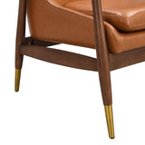 BTYJLEBE Office Accent Chair 29.2'' Mid-Century Faux Leather with Cushioned Seat, Solid Wood Frame, and Brass-Tipped Legs – Perfect for Living Room, Bedroom, or Office Lounge BTYJLEBE