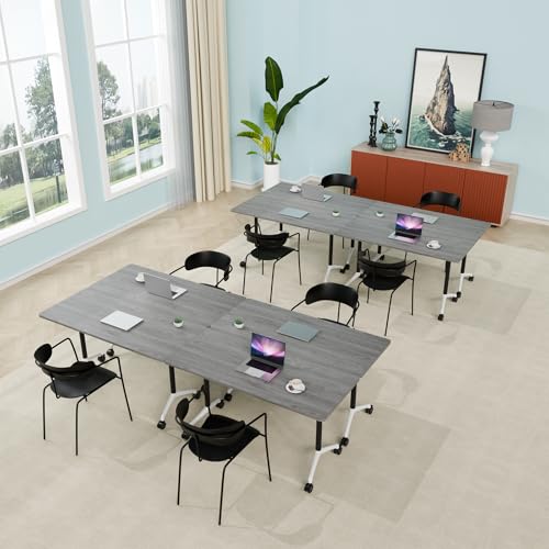 ZanyCajole Conference Room Table, Folding Conference Table with Silent Wheels, Modular Flip Top Mobile Training Tables for Office, Training Room, Meeting Rooms, School, 2-16 Person (10, Grey, 70.8in) ZanyCajole