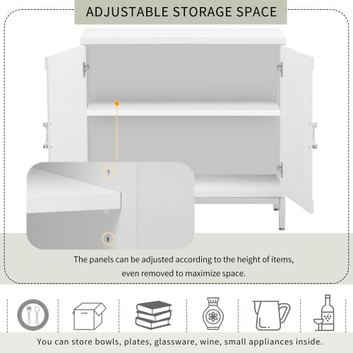 FridayParts Sideboard Simple Storage Accent Cabinet with Solid Wood Veneer and Metal Leg Frame for Living, Entryway, Dining Room (White) - WoodArtSupply