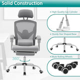 DUMOS Home Office Desk Chair with Footrest, High-Back Mesh Rolling Swivel Reclining Chairs with Wheels, Comfortable Headrest, Lumbar Support, Comfy Arms for Home, Office, Gaming, Student,Elegant Grey DUMOS