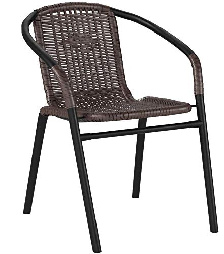 Flash Furniture Lila Modern Rattan Indoor/Outdoor Stackable Dining Chairs, Stacking Rattan Bistro Chairs for Patio or Restaurant, Set of 4, Brown Flash Furniture