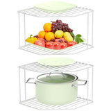 AKAZA 2Pcs 2-Tier Corner Stackable Organizer Shelf for Kitchen - Cabinet Storage Shelf Rack, Shelves，Kitchen Counter and Cabinet Shelf, Storage Rack Organizer (White) AKAZA