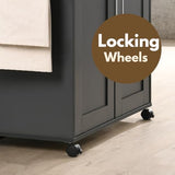 Hodedah Rolling Wood Kitchen Island Cart with Spice Rack, Towel Rack, Utensil Drawer plus Cabinet, White with Beech Top Hodedah