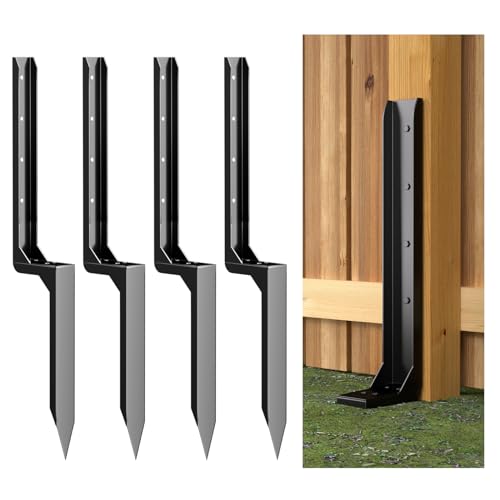 Muzata 4Pack Fence Post Repair Kit Fence Post Stakes Heavy Duty Black Steel Post Anchor Ground Spike Quick Easy for 4x4 6x6 Tilted Broken Wood Fence Post Repair WT16 Muzata