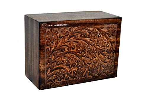 Hind Handicrafts Beautifully Handmade & Handcrafted Rosewood Borders Engraving Wooden Cremation Box/Urns for Human Ashes Adult, Funeral Urn Box (9" x