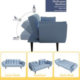 Majnesvon Velvet Futon Sofa Couch Bed with 2 Pillows, Convertible Folding Futon Couch with Adjustable Backrest, Love Seat Sleeper Sofa Bed for Small Spaces, Living Room, Office, Apartment (Blue) Majnesvon