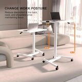 MPETAPT 28-Inch Mobile Standing Desk, Computer Workstations with Cup Holder, Portable Standing Desk with Lockable Wheels, Rolling Table for Home Office Classroom Hospital (Snow-White, Steel Classic) MPETAPT