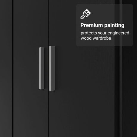 Madesa Wardrobe Armoire Closet Pantry Storage Cabinet with 4 Doors and 10 Utility Shelves 47" L Wooden Organization Unit for Bedroom, Office, Laundry Room, Kitchen, and Garage (Black) Madesa