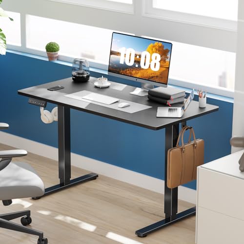 Sweetcrispy Electric Standing Desk Adjustable Height, 48x24 Inch Sit Stand Up Home Office Desks Computer Workstation PC Work Table with 3 Memory Preset Splice Wood Board Metal Frame, Black Sweetcrispy