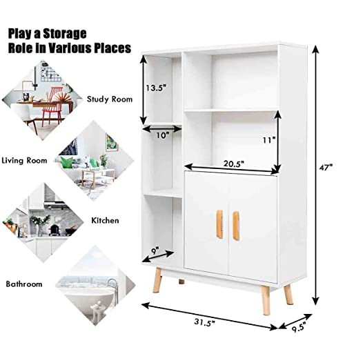 Giantex Storage Cabinet, Free Standing Pantry Cabinet with 2 Door Cabinet and 5 Shelves, Home Office Furniture Bookcase, Side Cabinet, Cupboard, Wood Cube Organizer (White) Giantex