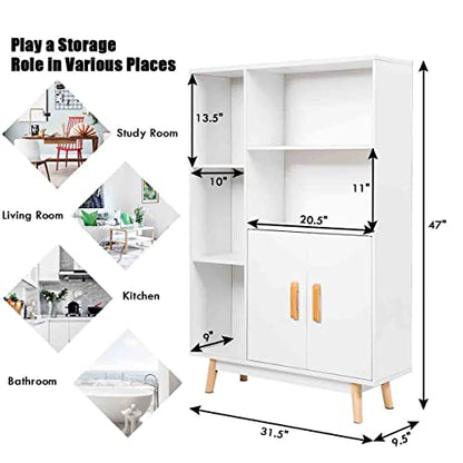 Giantex Storage Cabinet, Free Standing Pantry Cabinet with 2 Door Cabinet and 5 Shelves, Home Office Furniture Bookcase, Side Cabinet, Cupboard, Wood Cube Organizer (White) - WoodArtSupply