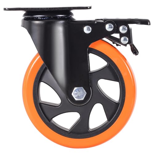 VEVOR Caster Wheels, 5-inch Swivel Plate Casters, Set of 4, with Security A/B Locking No Noise PVC Wheels, Heavy Duty 1800 lbs Load Capacity, Non-Marking Wheels for Cart Furniture Workbench VEVOR