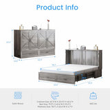 PUREMIND Murphy Bed Queen with Mattress Included, Bedroom Cabinet Beds with USB Charging Station, Murphy Chest Bed with Storage Drawers, Horizontal Wallbed for Guest Room Grey PUREMIND