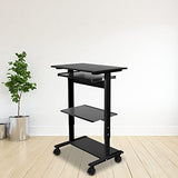 Stand Up Desk Store Mobile Rolling Adjustable Height Standing Workstation with Printer Shelf and Slideout Keyboard Tray (Black Frame/Black Top, 30" Wide) S Stand Up Desk Store