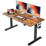 FEZIBO Standing Desk, 55 × 24 Inches Electric Height Adjustable, Sit Stand Up Desk, Home Office Desk with Splice Board, Black Frame/Rustic Brown TOP FEZIBO