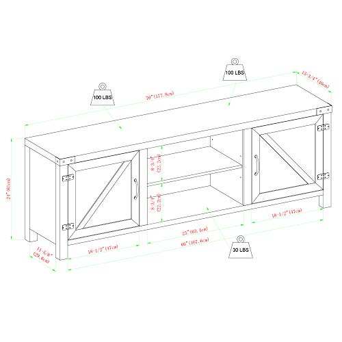 Walker Edison Georgetown Modern Farmhouse Double Barn Door TV Stand for TVs up to 80 Inches, 70 Inch, White Oak, Without Fireplace - WoodArtSupply