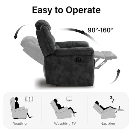 EBELLO Manual Recliner Chair, Soft Fabric Recliner Sofa with Overstuffed Armrest and Backrest for Living Room, Bedroom, Grey EBELLO