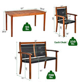 Tangkula 4 Pieces Patio Dining Set for 4, Patiojoy Space-Saving Outdoor Acacia Wood Dining Table and PE Rattan Chairs Set with 1.9” Umbrella Hole, for Garden, Backyard, Deck, Poolside, Balcony Tangkula