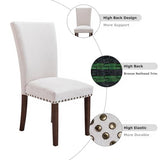 Set of 6 Beige Upholstered Dining Chairs – Farmhouse Kitchen Chairs with High Back, Solid Rubberwood Legs, Padded Foam Seat & Bronze Nailhead Trim, Comfortable Dining Room Chairs for Home COLAMY