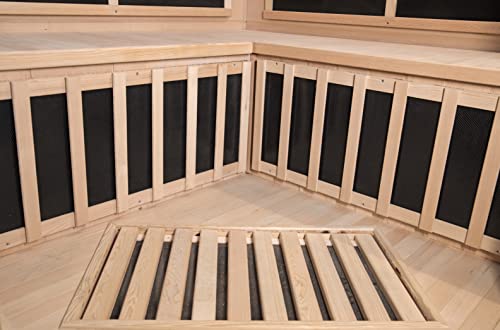 Heat Wave 3 Person Sauna Corner Fitting Infrared FIR FAR 7 Carbon Heaters Hemlock Wood MP3 Player 2 Speakers Color Therapy Light LED Control Panel - WoodArtSupply