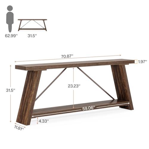 Tribesigns 70.9 Inches Extra Long Sofa Table Behind Couch, Industrial Entry Console Table with Storage for Hallway, Entryway, Living Room, Dark Walnut Brown - WoodArtSupply