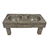 Huntley Equestrian Pet Berjen Table Elevated Double Bowl Pet Feeder, Brown Wash (Large) (02189) Huntley Equestrian