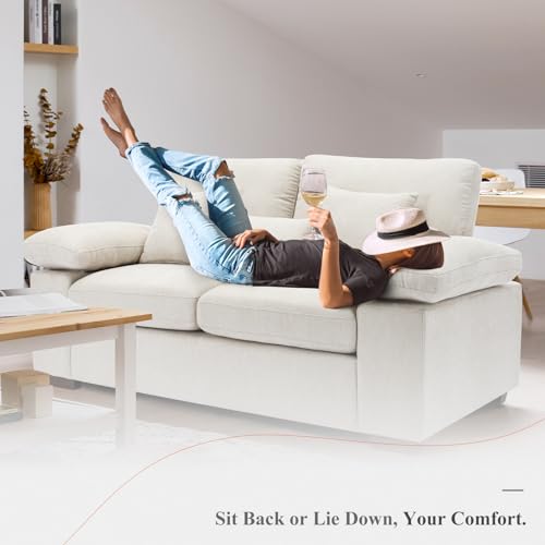 COLAMY Loveseat Couch Sofa,73" Upholstered Living Room Sofa with Pillows Modern Comfy Removable Back Seat Cushions Bedroom Couch, Beige COLAMY