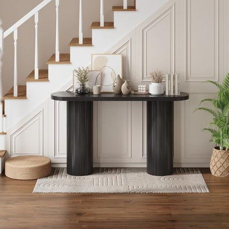 ONBRILL 55 Inch Fluted Entryway Table, Sofa Table Behind The Couch, Long Console Tables, Modern Entrance Stand for Hallway, Living Room Foyer, Farmhouse Style (Black) ONBRILL