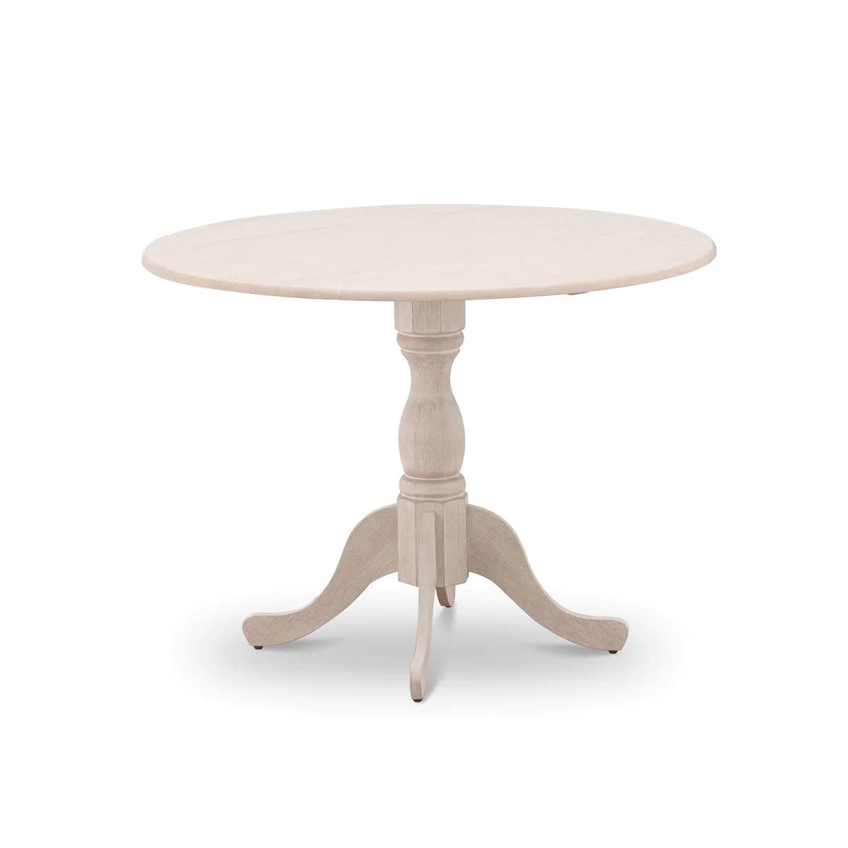 East West Furniture DMT-ABC-TP Dublin Kitchen Dining Table - a Round Wooden Table Top with Dropleaf & Pedestal Base, 42x42 Inch, Wirebrushed Buttercream - WoodArtSupply