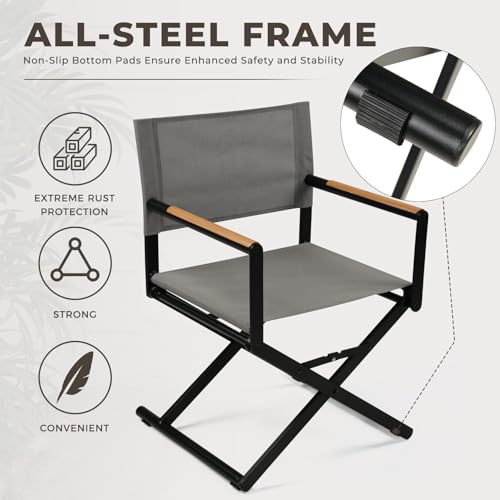 Grand patio 11-Piece Outdoor Dining Set, 10 Extra-Wide Folding Chairs & 1 Rectangle Expandable Table for 6-8 Person, Sling Mesh Patio Chairs with Wood Grain Table for Yard, Poolside, Deck, Gray Grand patio