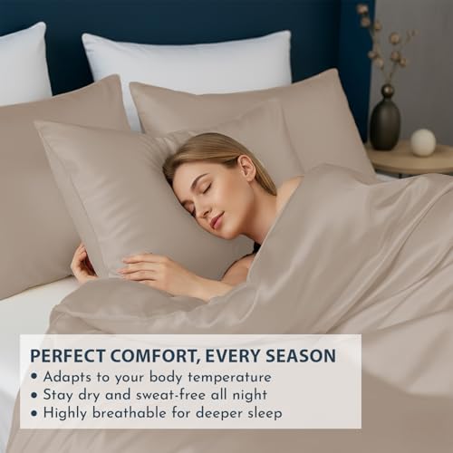 Linenwalas Duvet Cover Set King Size - Viscose Derived from Bamboo Soft, Breathable, Light Weight, Cooling Comforter Cover with Zipper Closure and Corner Ties (King, Taupe) Linenwalas
