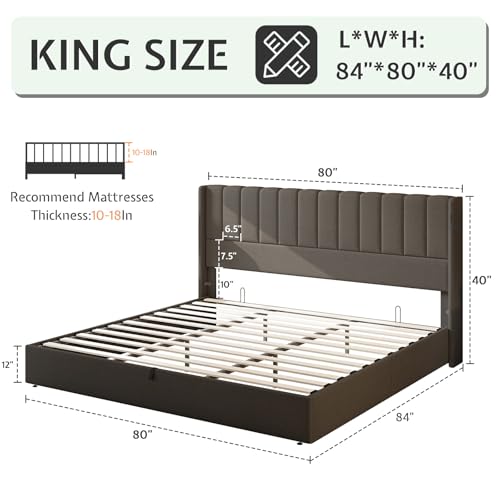 Jocisland King Size Lift Up Storage Bed Frame, Linen Upholstered Platform Bed with Vertical Channel Tufted Headboard and Wingback, Hydraulic System, No Box Spring Needed, Wood Slats Support, Dark Gray Jocisland