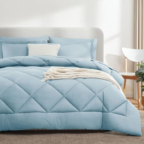 CozyLux King Size Comforter Set Light Blue - 7 Pieces Bed in a Bag King, Luxury Soft Bed Set for All Seasons, Bedding Set with Down Alternative Comforter, Sheets, Pillowcases & Shams CozyLux