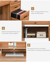 Catrimown Computer Desk with 4 Drawers and Hutch, Home Office Desk with File Drawer, 44” Rustic Oak Wood Desk, Study Table for Bedroom, Rustic Oak Catrimown