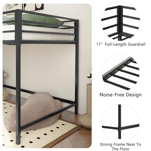 Twin Size Low Loft Bed for Kids,Kids Loft Bed Twin Size,Metal Loft Bed Frame for Boys Girls,Junior Low Loft Bed,Black Bellemave
