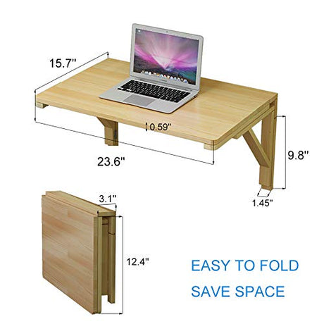 MM MELISEN Solid Wood Wall-Mounted Folding Table in Natural, 23.6" D x 15.7" W. A Space-Saving fold-Down Desk, Ideal for Laundry Rooms, Kitchens, Home Offices, or as a Kids' Study Desk MM MELISEN