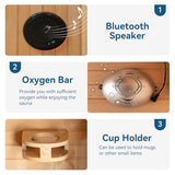 Woodbridge Infrared Home Sauna Room 1 Person Japanese Cedar Indoor Sauna with 7 Carbon Heaters, Red Light Therapy, Bluetooth Speaker, Intelligent Control Panel, Tempered Glass & Top Vent WOODBRIDGE