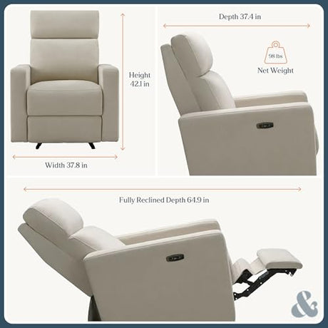 Nurture& The Glider Premium Power Recliner Nursery Glider Chair with Adjustable Head Support | Designed with a Thoughtful Combination of Function and Comfort | Built-in USB Charger (Ivory) Nurture&