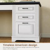Itaar Farmhouse 55" Executive Desk, Computer Desk with Storage Drawers and Power Outlet, Home Office Desk, Workstation for Office Home, White Itaar