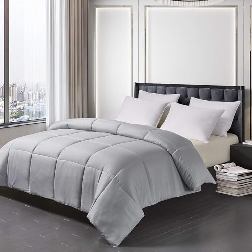 Blue Ridge Home Fashions Comforter Breathable Microfiber Duvet Insert, Summer Cooling Winter Warm Reversible Down Alternative Quilt Comforter for All Season, King, White/Platinum Blue Ridge Home Fashions