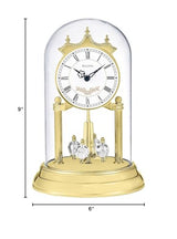 Bulova B8821 Heather Anniversary Clock | 9" Glass Dome Design | Rotating Crystal Pendulum | Westminster Chime | Engraving Plate Bulova