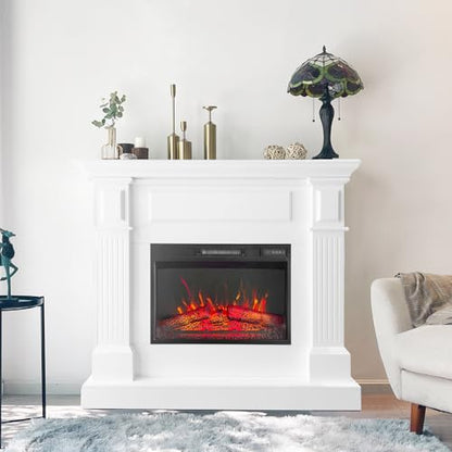 43 Inch White Electric Fireplace with Mantel, Stylish Heater for Your Living Room or Bedroom, Includes Remote Control and LED Flame Effects