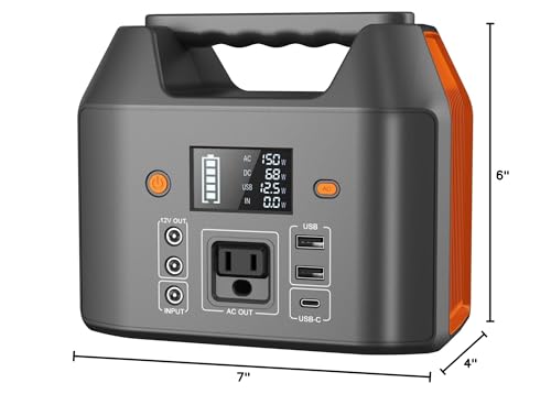 EnginStar Portable Power Station 150W 155Wh Solar Generator 110V 42000mAh Portable Power Bank w/AC Outlet, 6 Outputs External Battery Backup LED Light for Outdoor Camping - WoodArtSupply